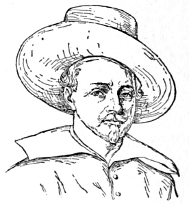 Bust of Guido, facing forward; small mustache and goatee, wearing hat with large brim.