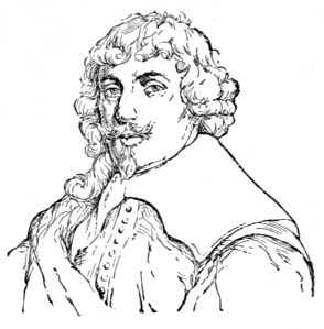 Bust of Honthorst, facing forward; mustache and goatee, curly locks to the shoulders.