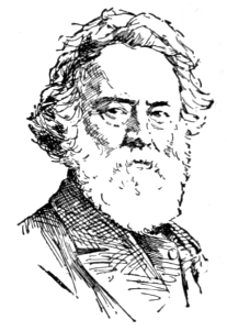 Bust of Hübner, facing forward; full mustache and beard, short hair.