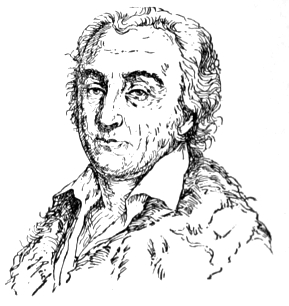 Bust of Huet, facing slightly left; clean shaven, slightly wavy hair.