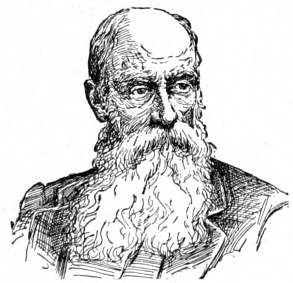 Bust of Hunt, facing slightly right; full mustache and long beard; bald on top; short hair on the sides