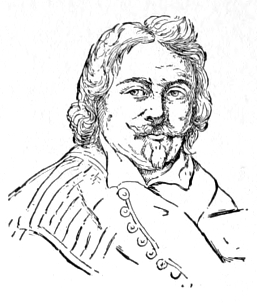 Bust of Jordaens, facing forward; handlebar mustache, goatee; wavy hair to shoulders.