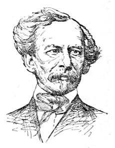 Bust of Jordan, facing forward; thick mustache, thin goatee; short wavy hair.