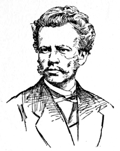 Bust of Kauffmann, facing slightly left; wide thin mustache; short wavy hair.