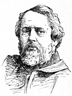 Bust of Kensett, facing forward; thick long mustache intermingled with beard; short wavy hair.