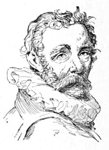 Bust of Ketel, facing forward, chest facing right; long mustache and sideburns, wavy hair; wears a ruff.