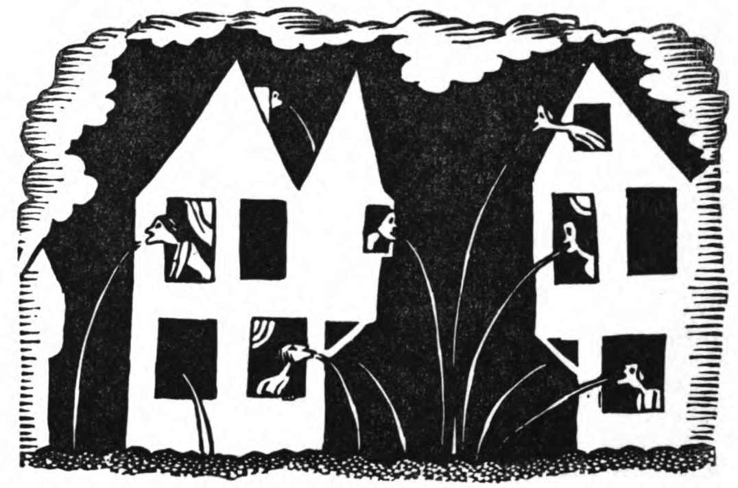 People vomiting out of house windows