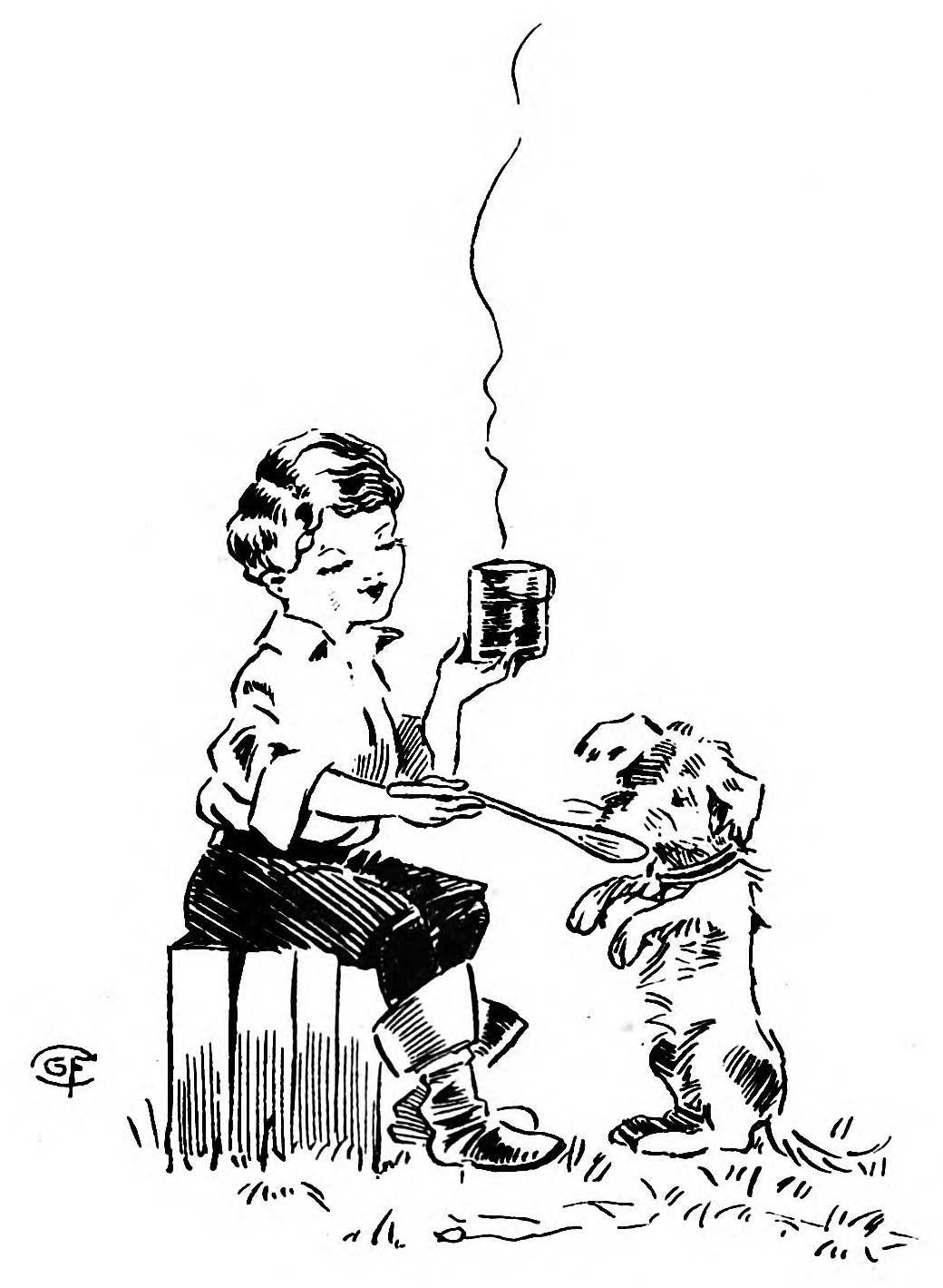Dumpy feeds
Rag from a large wooden spoon
