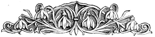 An ornamental floral divider featuring hanging bell-shaped flowers and scrolling leaves with a textured background.