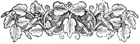 An ornamental floral divider featuring trumpet-shaped blossoms and large leaves over a textured background.