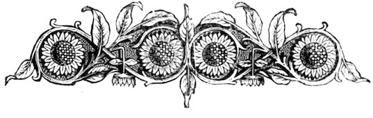 An ornate floral scrollwork design featuring four circular motifs containing sunflowers, set against symmetrical leaves and a textured background.