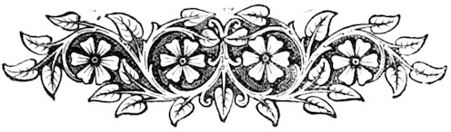 An ornate floral scrollwork design featuring four five-petaled flowers set within symmetrical leafy vines and a textured background.