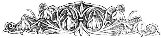 An ornate decorative floral scrollwork design featuring drooping snowdrop flowers set against a textured background.