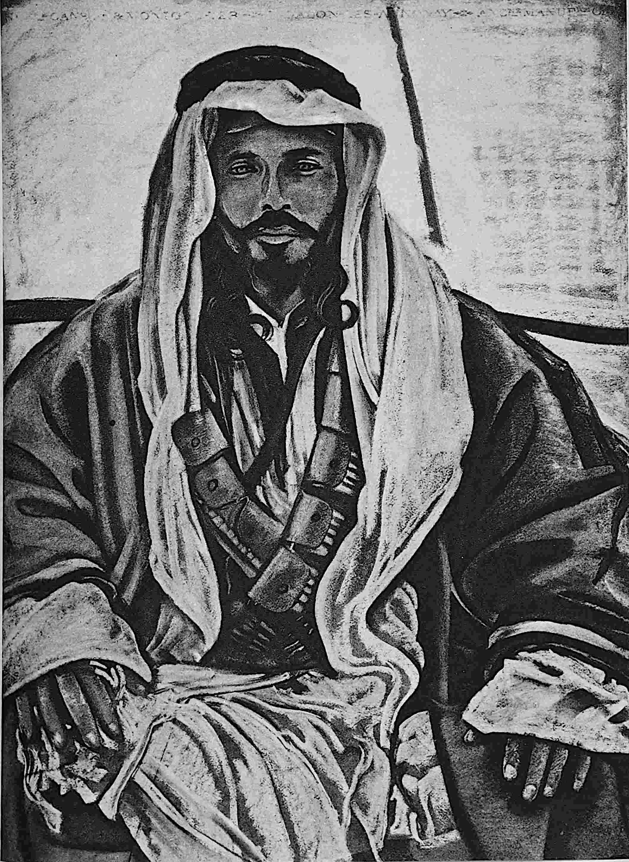 Pastel painting, seated in a tent