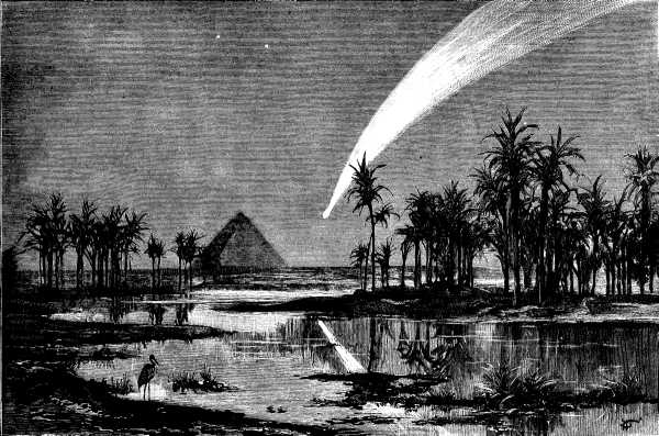 THE COMET AS SEEN FROM THE GREAT PYRAMIDS, NEAR CAIRO, EGYPT.