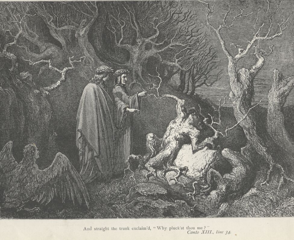 l'Inferno (The Vision of Hell) by the 13c Italian poet Dante Alighieri,  illustrated by the 19c French artist Gustave Doré. The Seventh Circle of  Hell, where the violent are punished. Here blasphemers