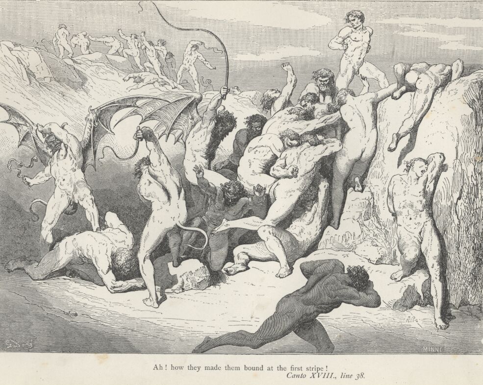 l'Inferno (The Vision of Hell) by the 13c Italian poet Dante Alighieri,  illustrated by the 19c French artist Gustave Doré. The Seventh Circle of  Hell, where the violent are punished. Here blasphemers