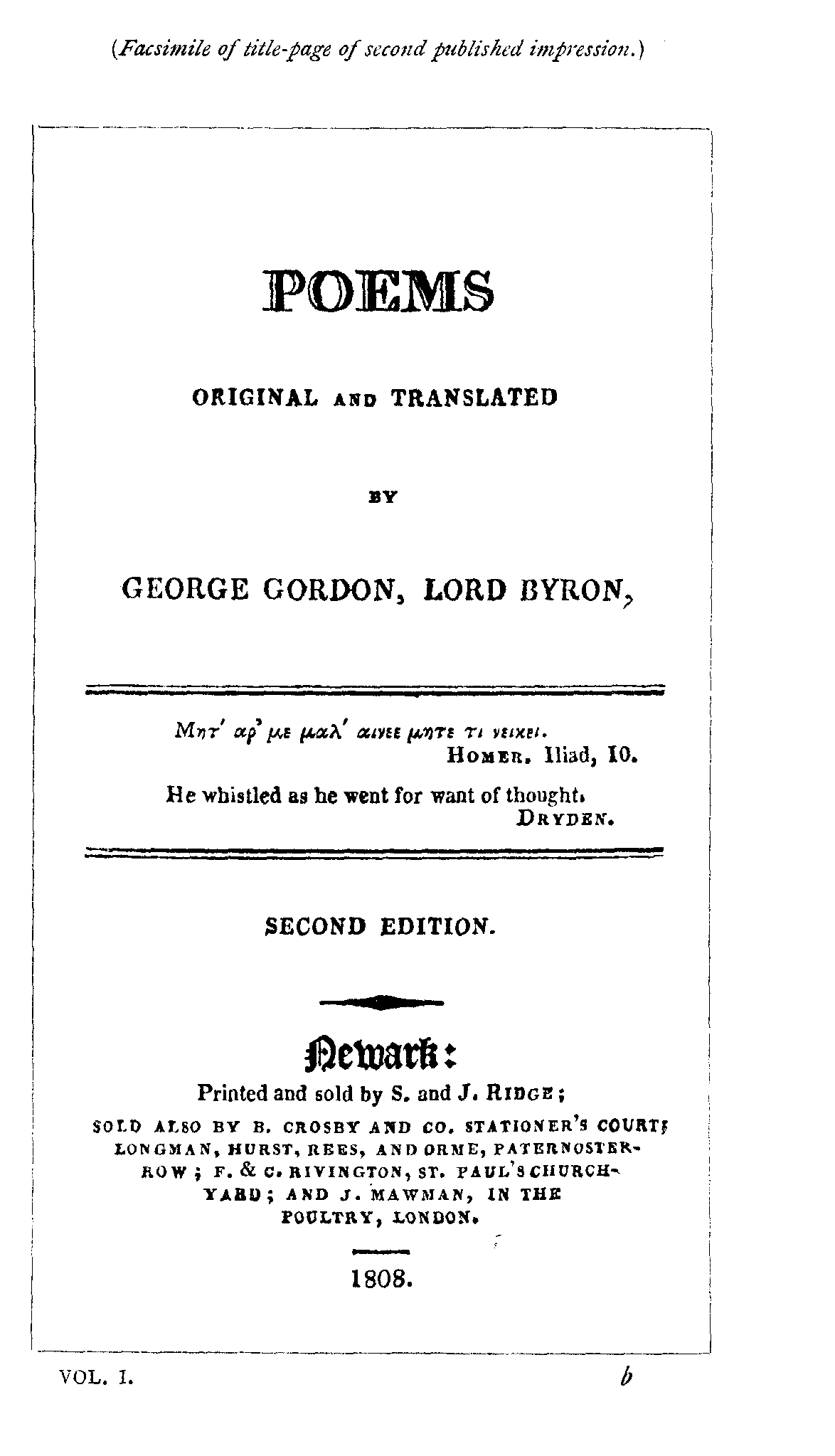 facsimile of title page of 'Poems, Original and Translated'