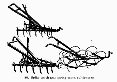 [Illustration: Fig. 89. Spike-tooth and spring-tooth cultivators.]