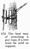 [Illustration: Fig. 172. The best way of attaching a guy rope, if a tree
must be used as support.]
