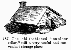 [Illustration: Fig. 187. The old-fashioned
“outdoor cellar,” still a very useful and convenient storage place.]