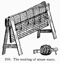[Illustration: Fig. 210. The making of straw mats.]