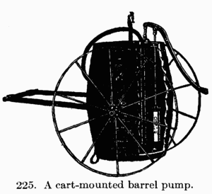 [Illustration: Fig. 225. A cart-mounted barrel pump.]