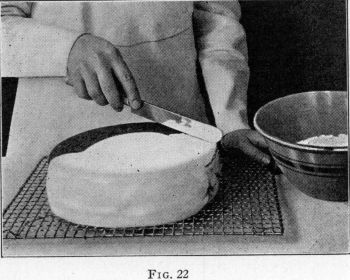 [Illustration: FIG. 22, Icing layer cake.]